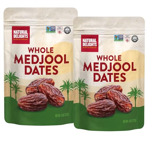 Natural Delights Medjool Dates Whole, Non-GMO - 8 Oz Pouch (Pack of 2)