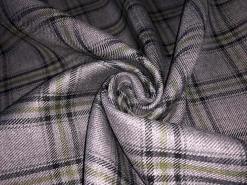 Tweed 15692 Plaid en Tissu de Qualité Supérieure au Mètre Gris Noir Vert