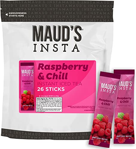 Maud's Instant Raspberry Tea (Insta Raspberry & Chill), 26Ct. Solar Energy Produced Single Serve Raspberry Flavored Tea Instant Travel Stick Packs, Instantly Hot Or Iced Tea, 100% California Tea Blend #TOP16