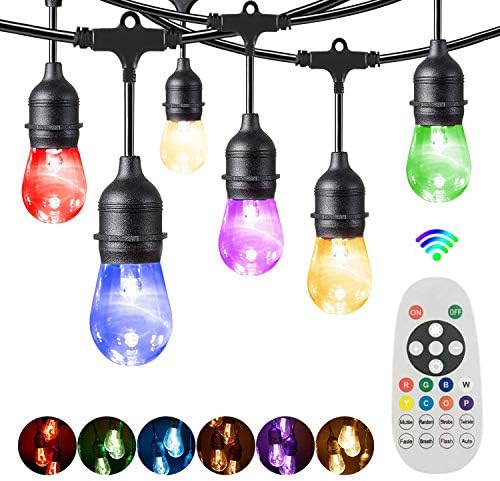 Colorful Outdoor String Lights LED Mains Powered,100FT/30M Patio String Lights Waterproof IP65 with 30+2 Plastic Bulbs, Shatterproof Garden Lights for Balcony, Bistro, Wedding, WarmWhite