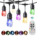 FÁCIL DE INSTALAR E INALÁMBRICO: puede colgar fácilmente las luces de cadena que cambian de color sobre el patio o en la pared con ganchos, alambres guía, tornillos o bridas con los lazos incorporados (diámetro: 6 mm) para colgar perfectamente. Se incluye una atadura de cables en la caja. La distancia remota es de 26 pies.