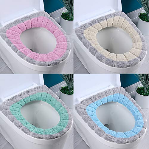 4 Pcs Soft Toilet Seat Cover Pad O Type Warmer Stretchable Thicker Washable Cloth Double Color #TOP5