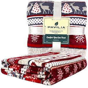PAVILIA Christmas Throw Blanket | Holiday Christmas Reindeer Snowflakes Fleece Blanket | Soft, Plush, Warm Winter Cabin Throw, 50x60 (Christmas Red) PAVILIA Christmas Throw Blanket Holiday Christmas Reindeer Snowflakes Fleece Blanket Soft Plush Warm Winter Cabin Throw 50×60 Christmas Red