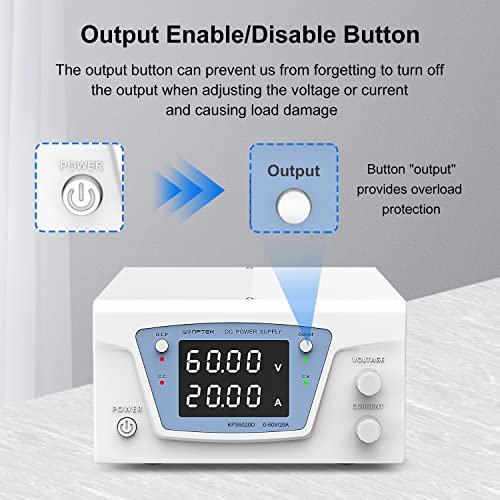 Image of DC Power Supply Variable, 60V 20A 1200W Bench Power Supply with Encoder knob, High Power Adjustable Switching Power Supply with OCP Switch, Variable Power Supply with Output Enable /Disable Button