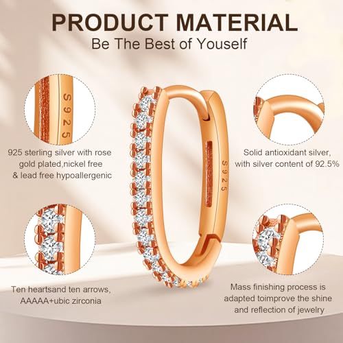 NAITIAY 925 Sterling Silver Hoop Earrings for Women Cubic Zirconia Huggie U Hoops Earrings for Women Dainty Fashion Jewelry Geometric Minimalist Rectangle Hypoallergenic Hoops Earring — view 3