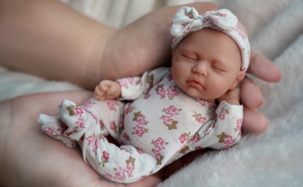 MYREBABY 17,8 cm große Mini-Babypuppe, Silikon, Ganzkörper-Baby-Puppe, weiche Haut, realistische Babypuppe für Neugeborene, echtes Leben, kleine Babypuppe mit Fütterungszubehör - 2 – Bild 8