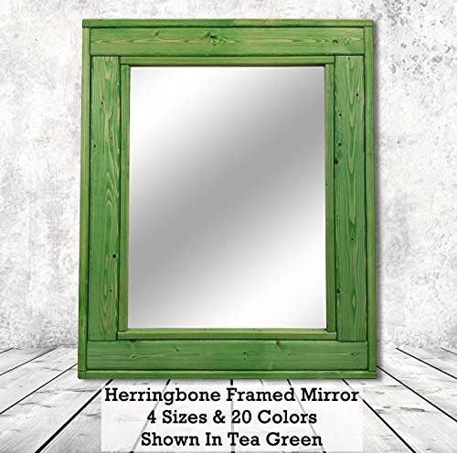 Amazon For Herringbone Reclaimed Wood Framed Mirror Stained In Tea Green Available In 4 Sizes And 20 Colors Mirrors Wall Mounted Teal Home Decor Rustic Wall Mirror Home Decor Mirror Ibt Shop
