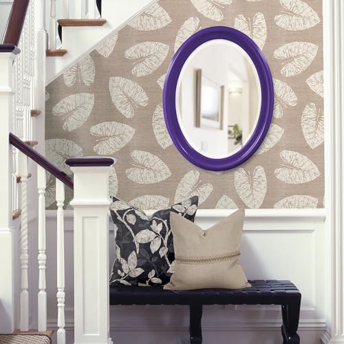 Image of Howard Elliott Collection George Oval Glossy Royal Purple Wall Mirror, Oval Bevelled Hanging Wood Framed Vanity Mirrors for Home Decor, Living Room, Bathroom, Bedroom, or Hallway, 25 x 33 Inch