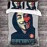 Kinhevao Anonymous Renaissance V para Vendetta Believe Bitcoin Juego de Cama de 3 Piezas Funda nórdica, Juego de Cama Decorativo de 3 Piezas con 2 Fundas de Almohada C12165