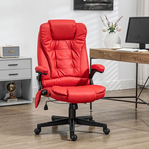 Image of HOMCOM High Back Vibration Massage Office Chair with 6 Vibration Points, Heated Reclining PU Leather Computer Chair with Armrest and Remote, Red