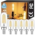 Vinaco T25 Light Bulb, 6 Pack Dimmable T6 E12 LED Bulb Clear Glass CRI85+, 450LM 2700K Warm White 4W, Equivalent 40W, E12 Base, No Flicker T6 Candelabra Bulb for Chandeliers, Ceiling Fan, Pendant