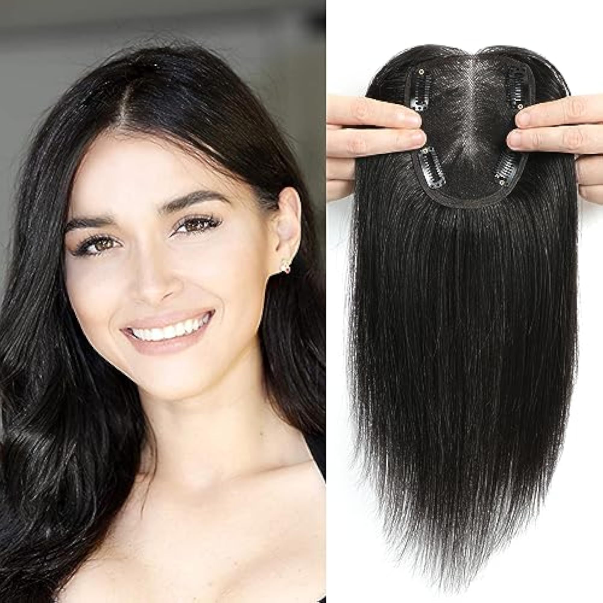 Real Human Hair Topper for Women, Clip-in