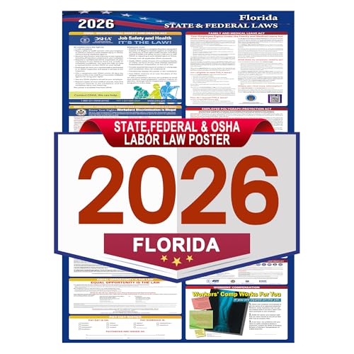 2026 Florida State and Federal Labor Laws Poster-English Version,OSHA Workplace Compliant,UV Waterproof laminated,All in One Required Compliance Posting 17