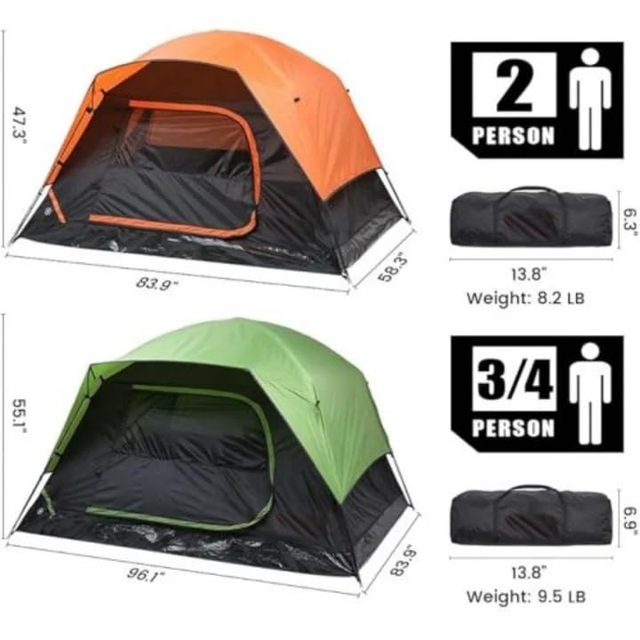 Carpa para camping 2-4 personas negra y naranja miniatura 3