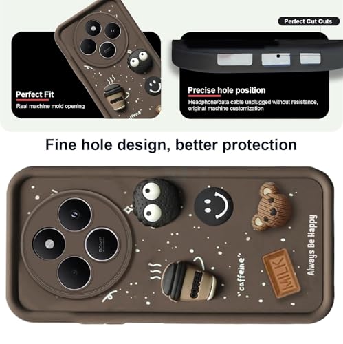 Image of Bintage Cute Fun Taddy Cartoon 3D Ball Bear Milk Donut Coffee Cup Silicon Case Full Body & Camera Protection Back Cover Compatible for Poco C75 5G - Brown
