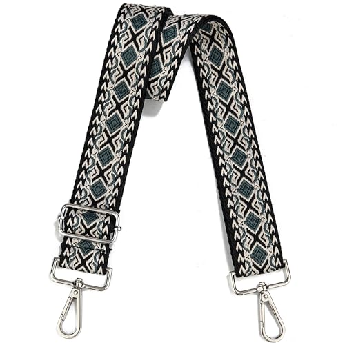 Image of Crossbody Straps for Purses Silver Hardware Purse Strap Wide Shoulder Strap Adjustable Replacement,Retro Jacquard Embroidery for Shoulder Bags, Canvas Tote Handbags