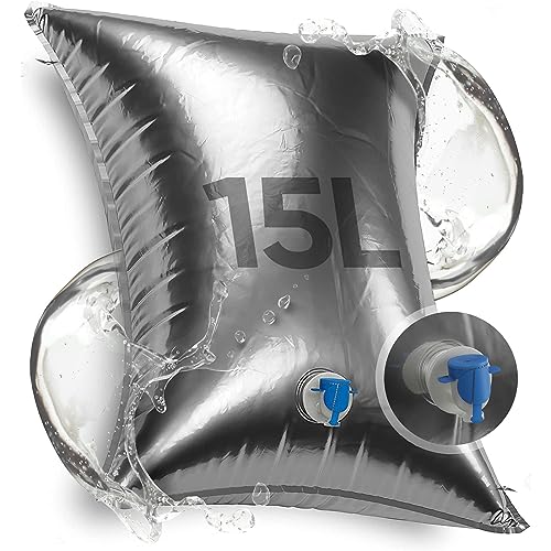 Bolsa de agua resistente 15 L - 1 pieza depósito de agua plegable bolsa de agua sin BPA [sin bisfenol A] bolsa de agua para camping depósito de agua para suministro de emergencia - bolsas de agua