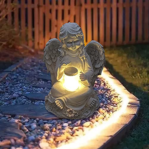 Ange Fée Statuette Avec La Lumière Solaire,Jardin Résine Ange Figurines Ornament Décoration D'ange Pour Pelouse Cimetière Cadeaux Commémoratifs,Ange Gardien Jardin Statuette-Fille 14.5x13x19cm(6x5x7in Cover