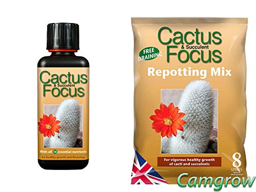 Growth Technology Bonsai Focus & Cactus Focus Soils & Fertilisers (1x Cactus 300ml + 2x Bag of 8L Catcus Repotting)