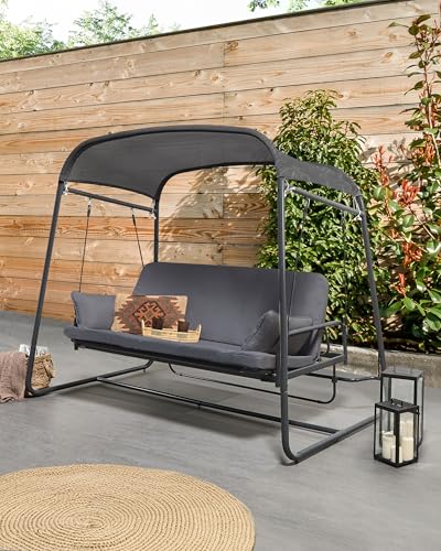 Gartenschaukel aus Mesh Stahl Dunkles Grau mit Liegefunktion modern Marsciano