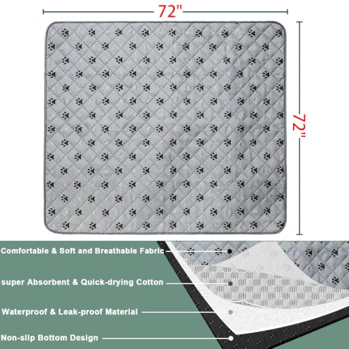 Image of JERIA 1 Pack 72 inchx 72 inch Waterproof Non Slip Wee pad,Reusable Washable Pee Pads for Dogs,Absorbent and Leakproof Training Mats for Potty, Bed, Sofa, Potty Training
