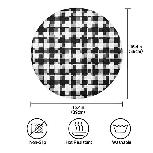 Kaariok Black And White Buffalo Check Plaid Round Placemats Set Of 6, Washable Heat Resistant Place Mats For Dining Kitchen Table #TOP3