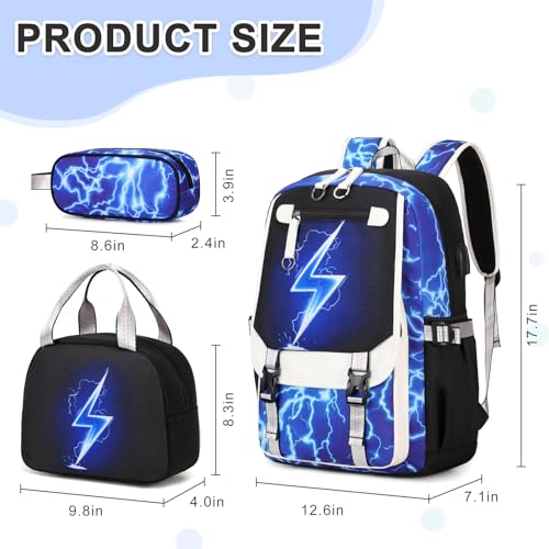 Bevalsa Backpack for Boys, Backpack with Lunch Box & Pen Case, School Bags for Kids, Bookbag for Boys Children Teens Backpacks for Elementary Middle School Student with USB Charging Port2