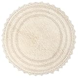 RAJRANG Circle Bathroom Mat for Kitchen and Spa with Crochet Pattern Cotton Absorbent Soft Reversible Woven Bath Rug Shortbread Round 24 Inches