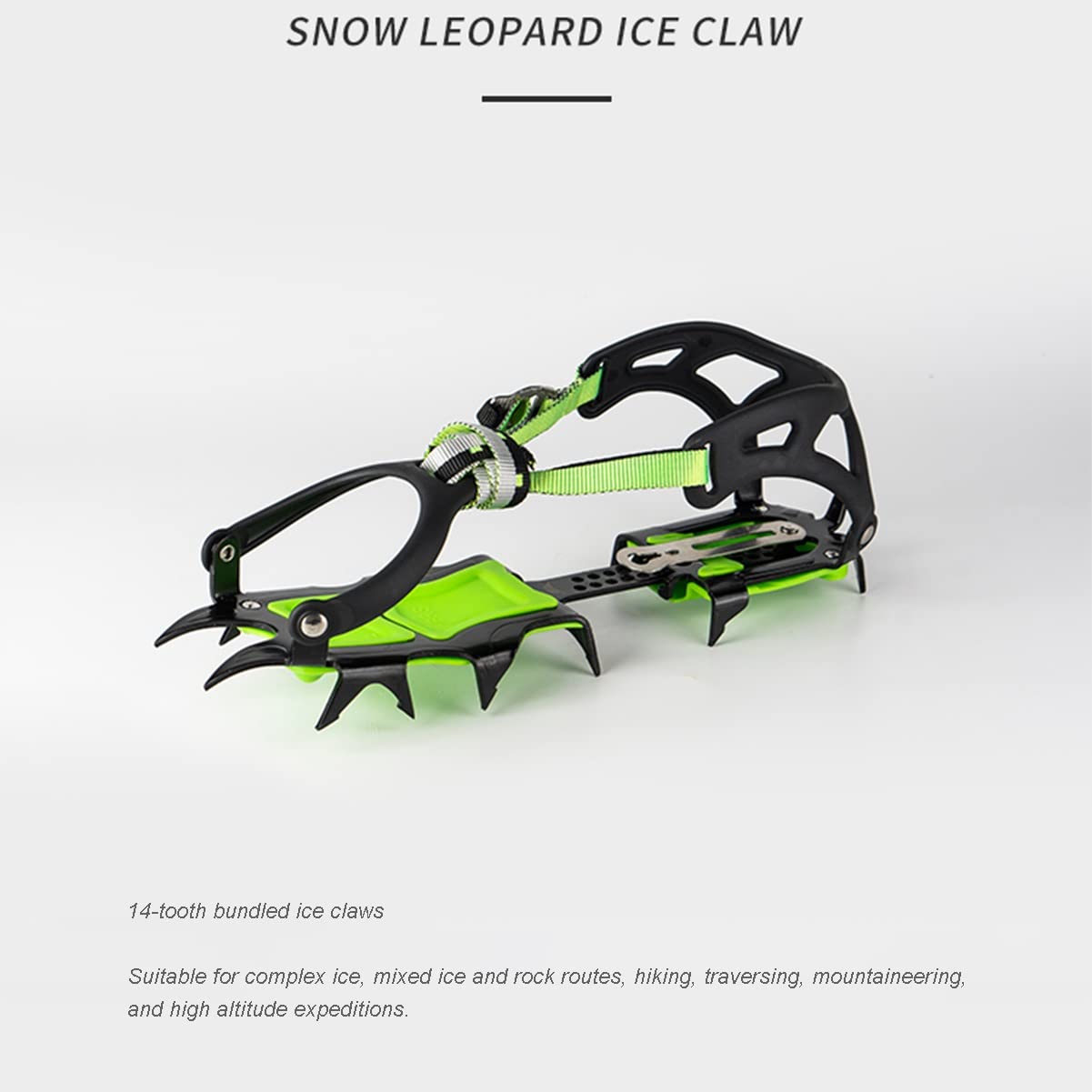 14 dientes Anti Slip Garras de hielo, ajustable Bundled Crampones de hielo, de acero de alto manganeso Cleat, hielo pinchos de tracción para los zapatos y las botas de senderismo Camping Moutaineering
