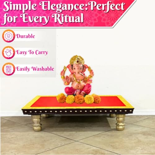 Image of Bhakti Lehar (10 x 30 Inch) Plain Red Velvet Pooja Aasan for God Idol /Chowki Aasan Kapda Cloth for Temple Shelf Home Mandir, Ganesh Baithak and God Idol Sitting - Pack of 2