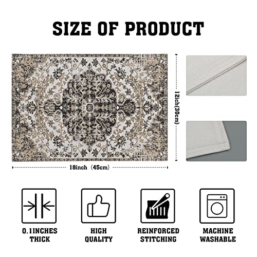 Image of Ethnic Boho Placemats Set of 4 Bohemian Carpet Vintage Gray Floral Linen Washable Kitchen Dining Southwestern Table Mats Stain Heat-Resistant Desktop Decor Place Mats for Home Party Indoor 12x18 in