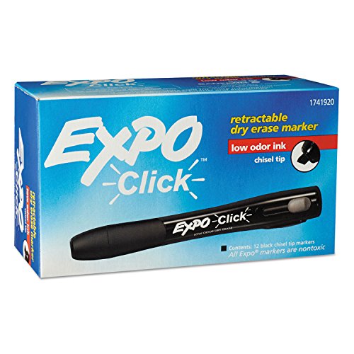 EXPO 1741920 Click Dry Erase Markers Chisel Tip Black Dozen