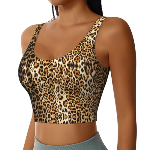 Women Girls Comfy U-Shaped Back Yoga Vest Elastic Brown Wild Cheetah Leopard Art Athletic Tops with Pads Control Shapewear Activewear for Workout Training