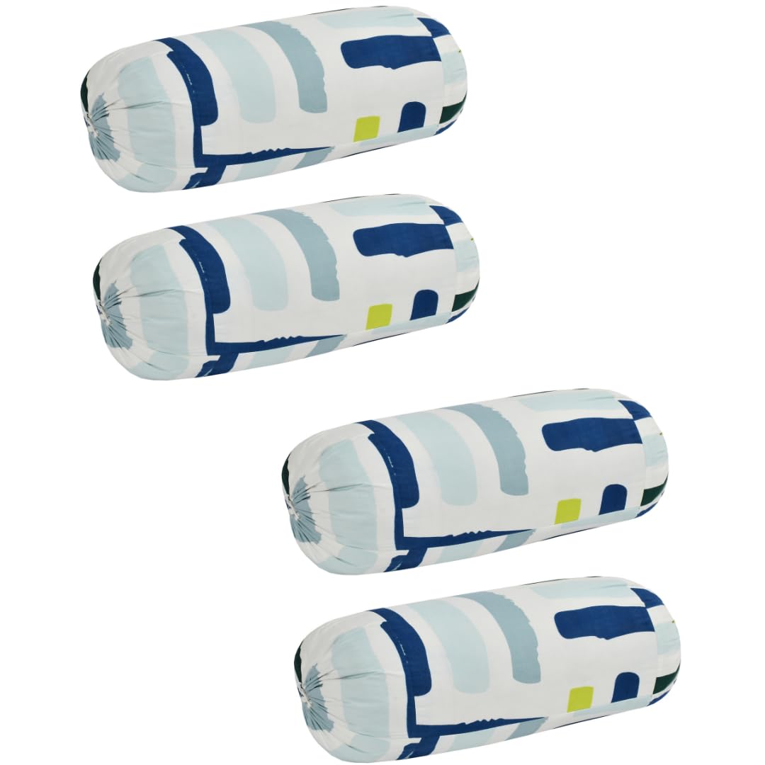Tessile India Printed Cotton Bolster Covers, Set of 4, 16 x 32 Inches (White)-image-48