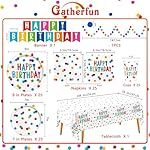 Happy Birthday Decorations: Happy Birthday Party Supplies Set with Birthday Dots Design- Includes Disposable Paper Birthday Plates and Napkins, Cups, Tablecloth, and Banner for decorations, Serves 25. - Image 2