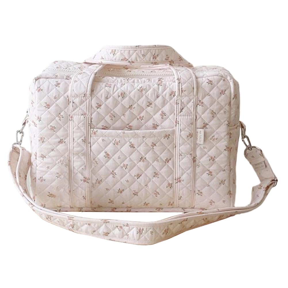 AZURAOKEY Quilted Travel Duffle Bag for Women Floral Quilted Overnight Bag with Adjustable Strap Gym Bag Carry On Tote for Travel Business Trips Sport