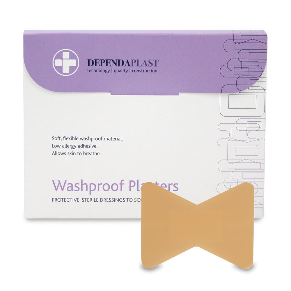 Dependaplast Washproof Plasters - Flexible PU Plastic Film, Secure Adhesive, Breathable, Waterproof - fingertip Box of 50