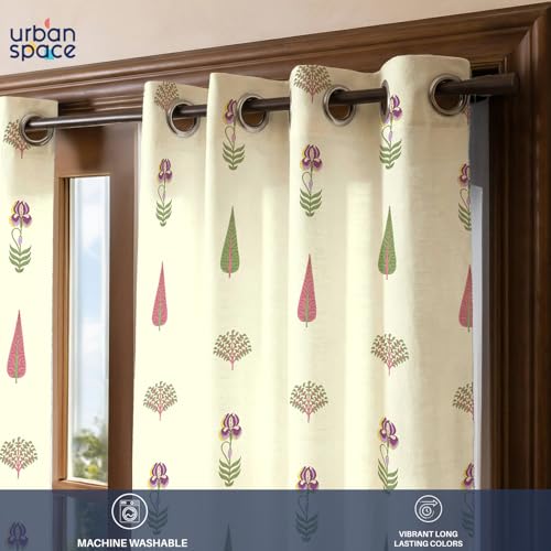 Image of Urban Space 100% Cotton Floral Curtains 8 Feet Long Set of 2, 60-65% Room Darkening, Decorative Curtains with Eyelets /Rings for Hanging, Tieback Included (Orchard Sage Green, Long Door - 8 Feet)