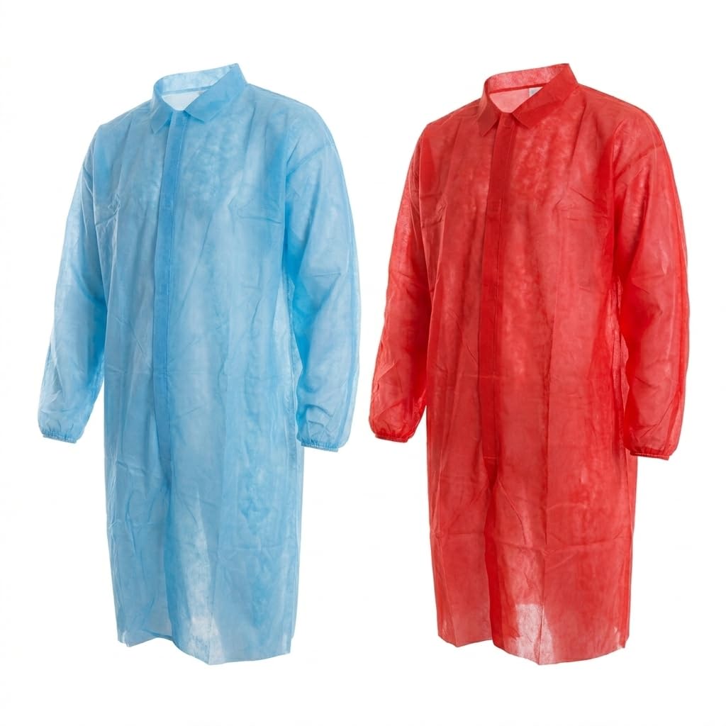 50 Batas desechables de polipropileno PP 35g/m² 4XL 75x115 cm sin bolsillo, cierre frontal ajustable con 4 puntos, transpirables, hipoalergénicas, EPI Cat I, uso sanitario y estética (Azul claro)