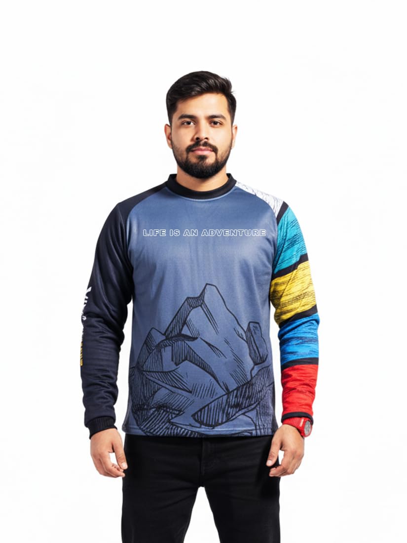 Bike Rider Jersey for Men Full Sleeve T-Shirt Round Neck Trackside Thunder Graphic Printed Riding Clothes Sports Tshirt