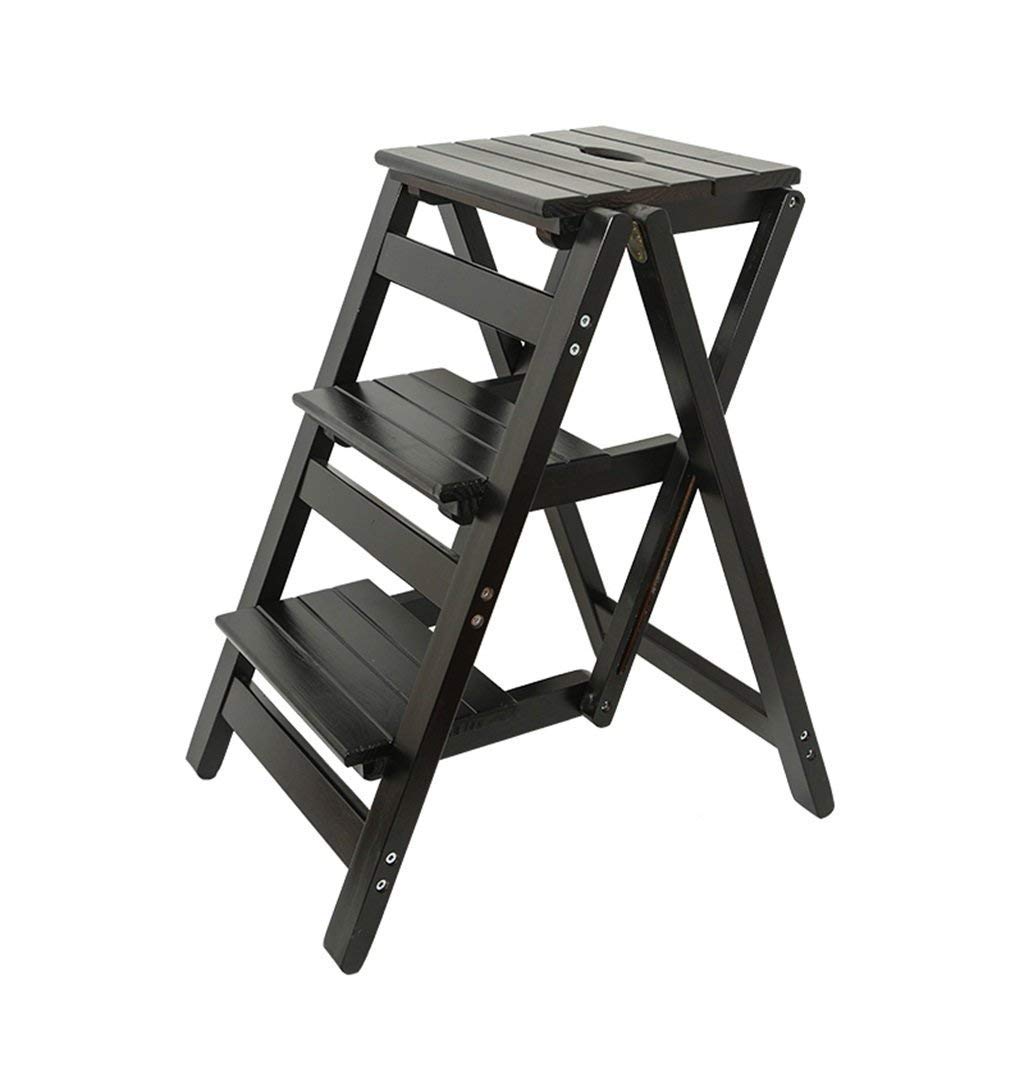 ZGYOZMNG Step Stools Wooden Step Ladders Folding Stool Solid Wood Ladder Stool Folding Fold Up Library Steps Stool Multifunctional Wooden Kitchen Office Use Ladder Chair with 3 Steps (color : A)