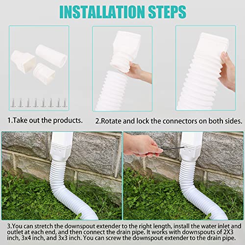 Pxcayff 2 Pack Rain Gutter Downspout Extensions Flexible,Downspout Extender Diverter Extendable From 21" To 58". Drain Pipe Connector Extendable For Most Residential Downspouts (White) #TOP3