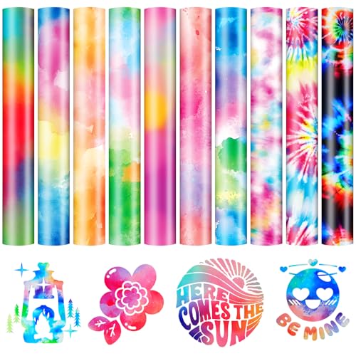 HTVRONT Tie-Dye HTV Heat Transfer Vinyl - 11 Pack Pattern htv, Easy to Weed & Transfer Iron on Vinyl, Heat Transfer Vinyl for T-Shirts - 12in X 10in Iron-on Vinyl Bundle