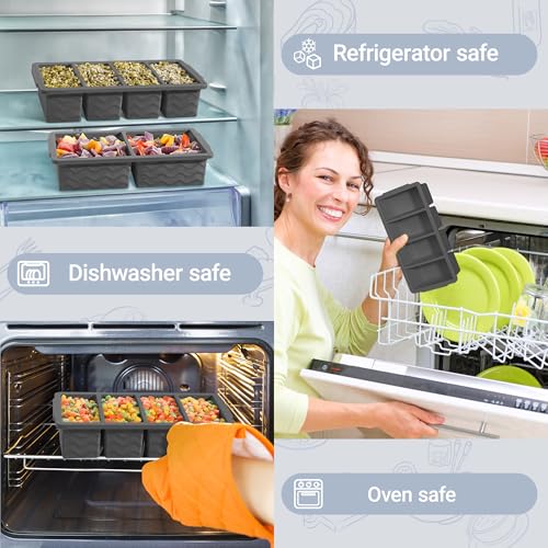 Image of Silicone Freezer Trays with Lid for Soup, 1-Cup & 2-Cup Large Ice Cube Molds Food Storage Containers for Meal Prep, Freeze 500mL /250mL /125mL Portions - 2 Pack