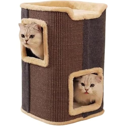Yubbuio キャットタワー 一体型 暖かい 密閉型 快適 通気性 サイザル 猫用 スクラッチボード オールシーズン対応 80kg耐荷重 (四角い2色の猫用爪とぎバケツ)