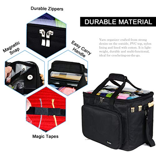 Knitting Bag for Yarn Storage, Hoshin Portable Crochet Tote Bag Yarn Organizer for Crochet Patterns and Hooks, Needles, Skeins of Yarn-Enjoy Knitting/Crocheting Anywhere(Black) - Image 2