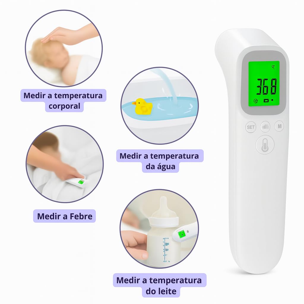 Termometro Bebe Digital De Testa Infravermelho Portátil - Sem Contato Medição Precisa Com Memória E Alarme De Alta Temperatura (LCS-2)