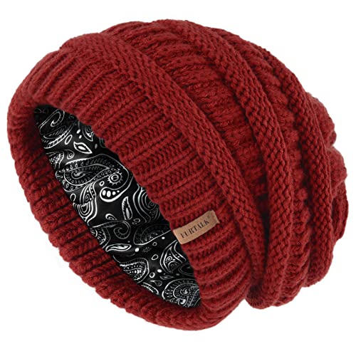 FURTALK Slouch Besnie Unisex de satén Forrado Sombrero de Pelo de Punto Sombrero de Invierno Hombres Mujeres Cover