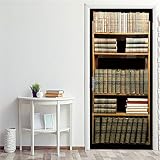 DFKJ Rétro bibliothèque 3D adhésif Porte Papier Peint étanche décor à la Maison Salon Sticker Mural Autocollant Livre de l'océan Affiche A5 86x200 cm