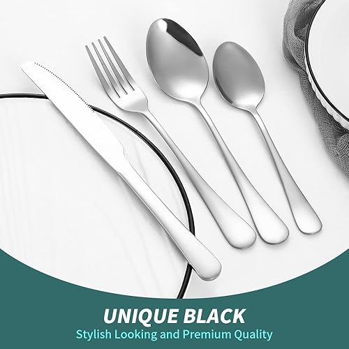 Miniatura 62 de A·HOUSEWARE - Juego de cubiertos iridiscentes con diseño hueco, 20 piezas, acero inoxidable, incluye tenedores, cucharas, cuchillos, utensilios